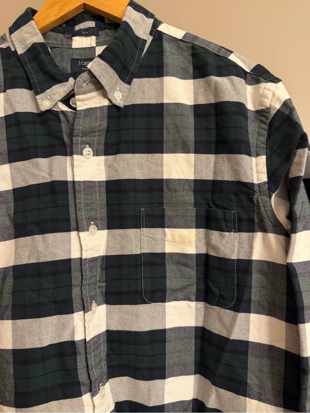 J.Crew Men's Large Slim Oxford Button Down Shirt Plaid Buffalo Check Navy Green